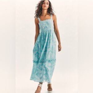 Love Shack Fancy Alaya Floral Midi Dress Aqua Sea Size 4